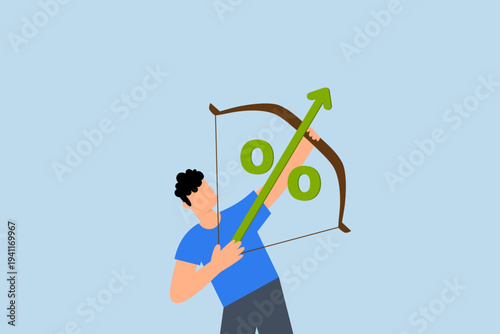 Interest rate hike due to inflation percentage rising up, The businessman shot arrow high into the sky.
