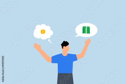 Exaggeration lying about investment profit, Businessman deceives by boasting about large profits while actually focusing on small amounts of money