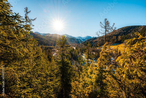 Winter snow hiking near city of Zakopane with view of poland Tatra mountains from Nosal peak in Poland