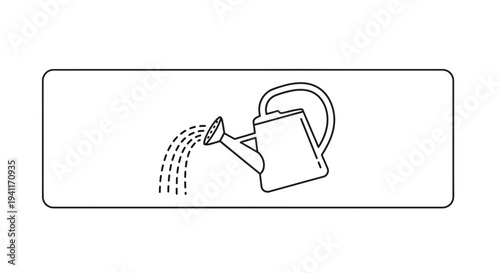 Minimalist outline illustration of a watering can pouring water, ideal for gardening and plant