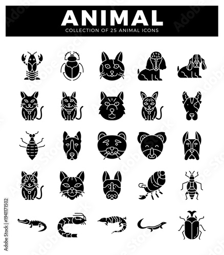 black animal icons on a white background
