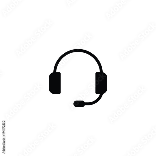 Solid fill of black headset with microphone for online communication