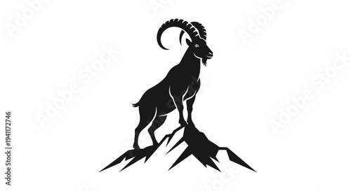 Powerful ibex silhouette illustration depicting strength and wilderness on a mountain summit