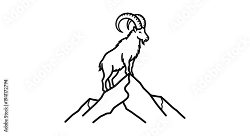Majestic ibex stands triumphant on a rugged mountain peak, embodying strength, wild spirit, and