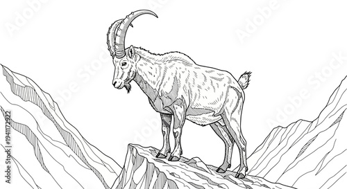 Majestic ibex standing firmly on a craggy mountain peak, a symbol of resilience and alpine