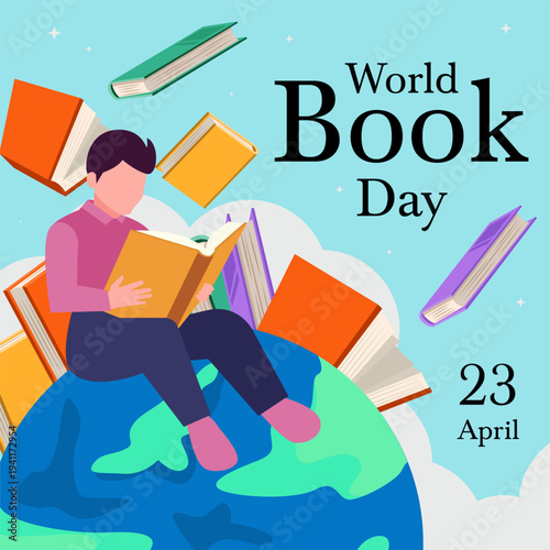 world book day 23 april illustration in flat design style