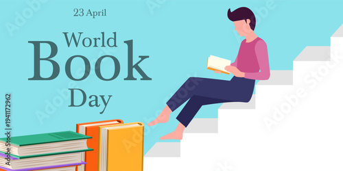 world book day banner illustration in flat design style