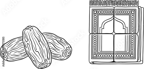 Vibrant illustration of dates and traditional Islamic book