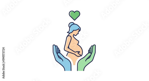 Pregnant woman supported by hands with heart above symbolizing care and love during pregnancy