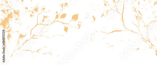 Golden autumn leaves and branches on white background yellow