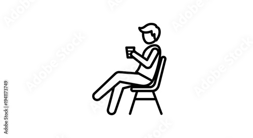 Minimalist vector illustration depicting a person seated, quietly engaging with a handheld device