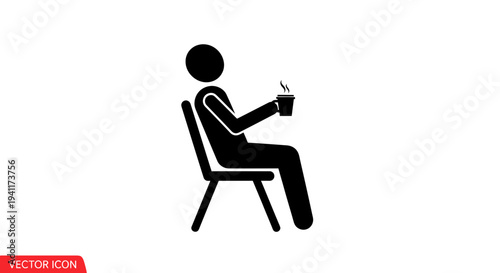 minimalist black silhouette icon of person enjoying a hot beverage while seated comfortably on a