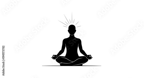 Vector silhouette of a person meditating in lotus pose radiating positive energy and inner peace