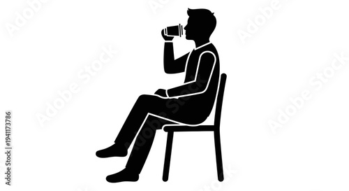 Minimalist graphic silhouette of a person seated on a chair taking a tranquil moment to enjoy a