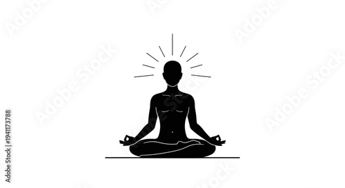 Serene silhouette meditating in a lotus pose radiating inner peace and enlightenment