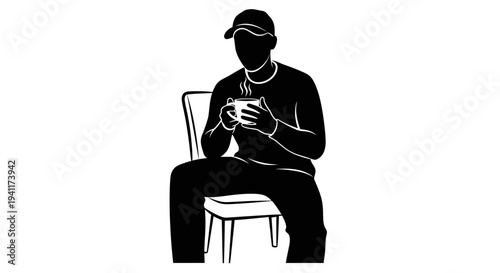 Stylish silhouette of a person enjoying a warm cup while seated comfortably with steam rising