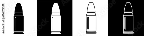Bullet icon simple black and white ammunition symbol.