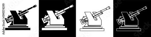 Antiaircraft gun icon set for military and defense designs.