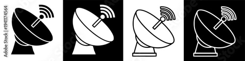 Satellite Dish Transmitting Signal Icon Set.