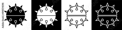 Spiked Ball Icon Set Black and White Variations of a Dangerous Weapon or Virus Symbol.