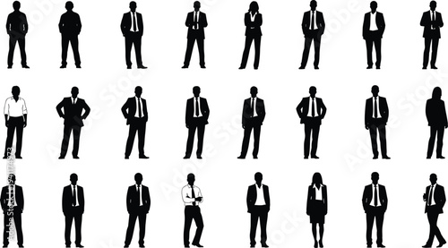 Business attire silhouettes, professional posture illustration, corporate clothing vector, office people graphic design, workplace outline art collection icons