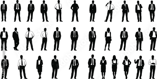 Business professional silhouettes, corporate attire illustration, office posture vector, formal dress graphic design, workplace people outline art collection