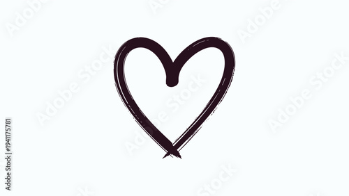 Minimalist hand drawn brush stroke heart shape in dark purple color isolated on white background for romantic and valentine design projects.