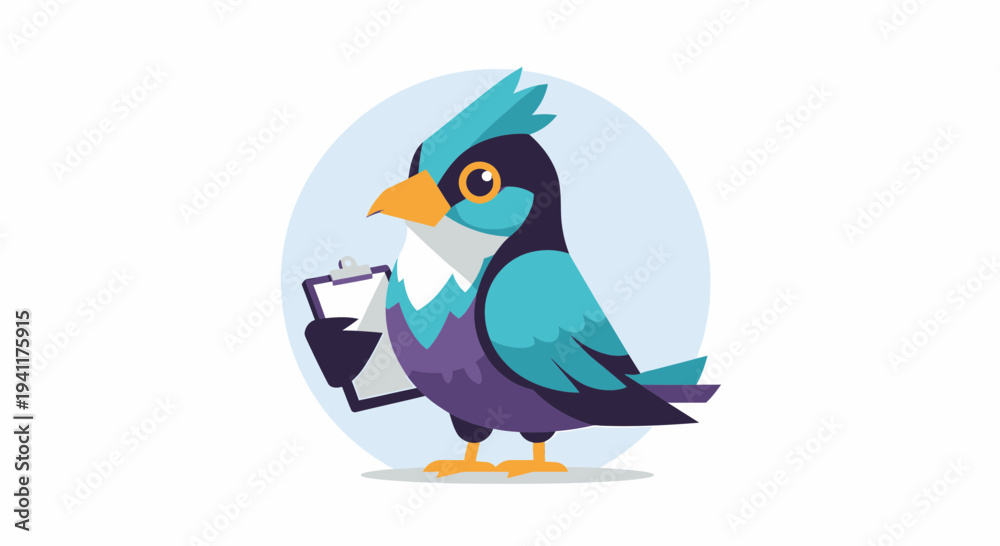 Fototapeta premium Bird Inspector Cartoon With Clipboard On White Background Vector