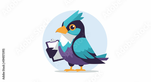Bird Inspector Cartoon With Clipboard On White Background Vector