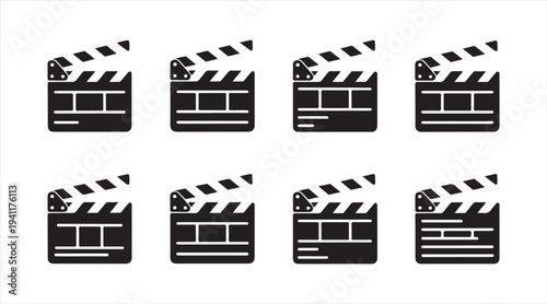 Minimal movie slate symbol set isolated on background for video and film industry design