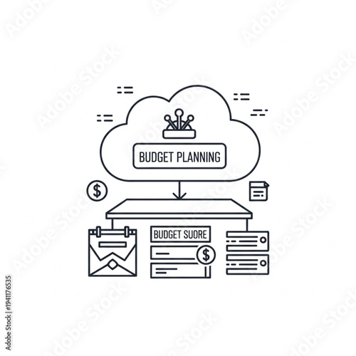 Cloud based budget planning and financial management illustration.