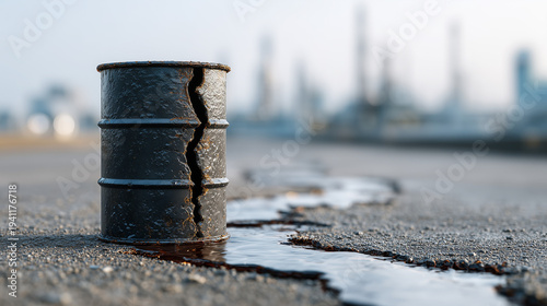 Cracked Oil Barrel on Aspha...