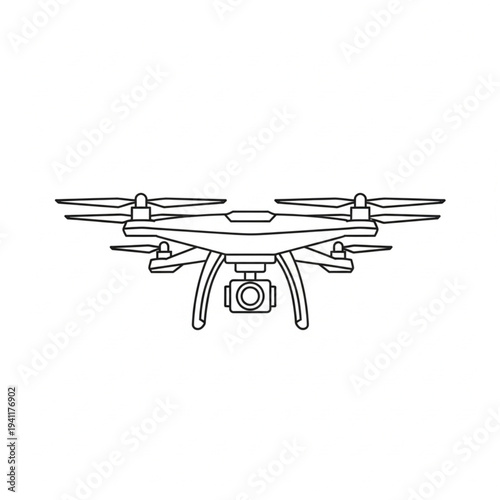 Simple line drawing of a drone with a camera attached underneath.