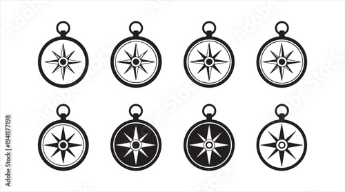 Minimal compass symbol set isolated on background for travel and orientation design