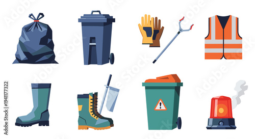 Essential equipment for waste management and safety in modern flat design