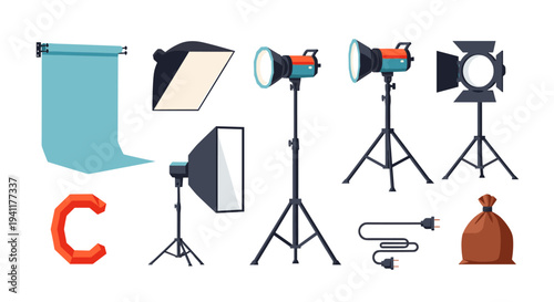 Studio equipment set with photography lighting and accessories for professional use