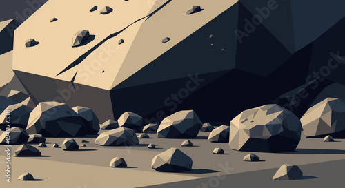 Geometric rocky landscape with abstract polygonal shapes