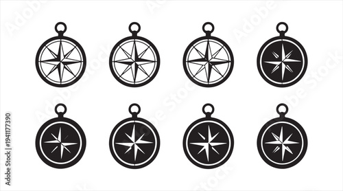 Compass icons collection representing navigation, direction and exploration concept