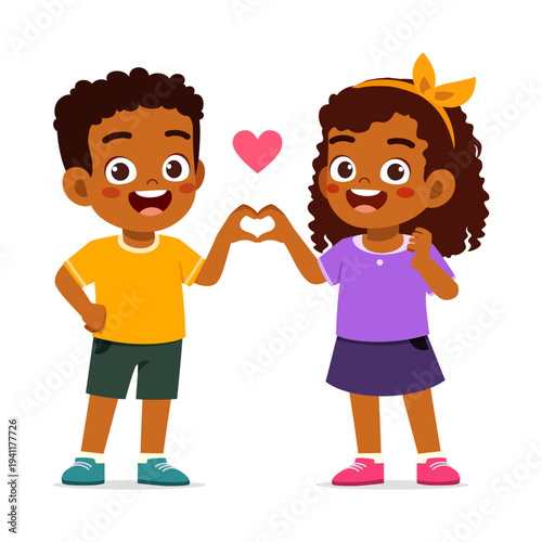 Happy African American Children Making Heart Shape with Hands Smiling Joyfully