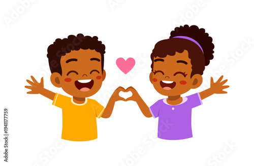 Happy Black children making a heart gesture with their hands showing love and unity cheerful expression