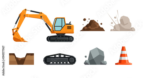 Cartoon construction machinery and tools collection for projects