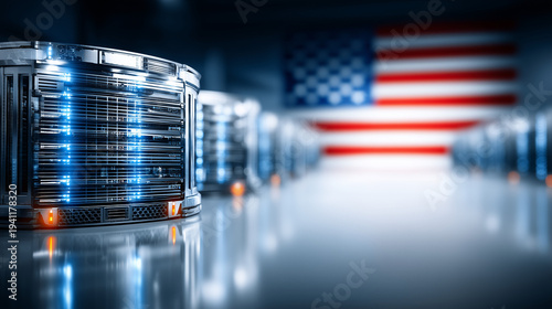 Data Servers with U.S. Flag...