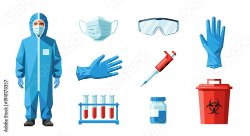 Low poly medical equipment and protective gear set for healthcare and safety