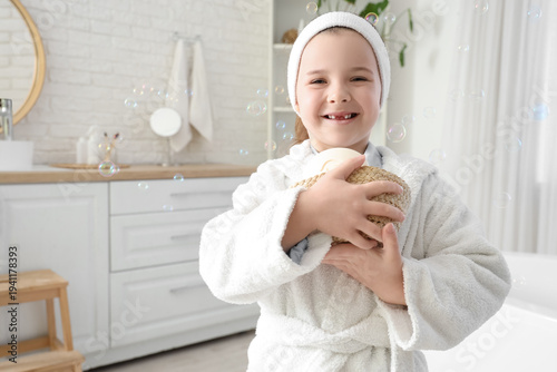 Cute little girl with soap ...