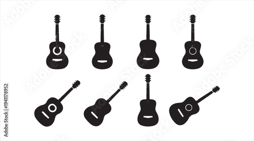 Acoustic guitar icons collection representing music instrument and performance concept
