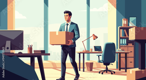 Businessman moving to new office in modern workspace