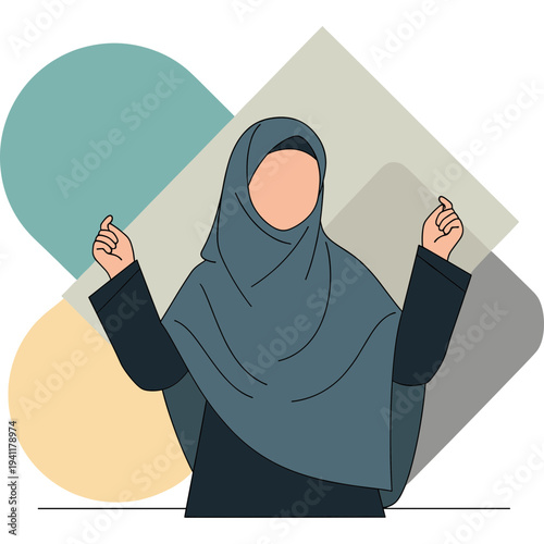 Serene Silhouette in Hijab: A figure, veiled in a hijab, stands gracefully against an abstract backdrop, exuding a sense of peace and contemplation.