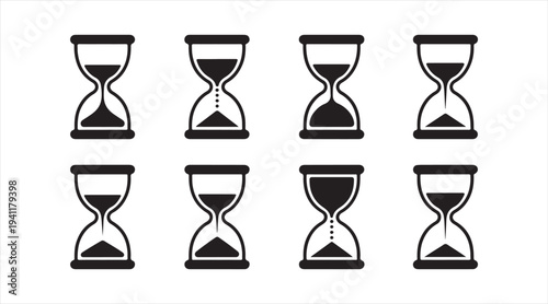 Classic hourglass timer icon pack in simple black illustration style
