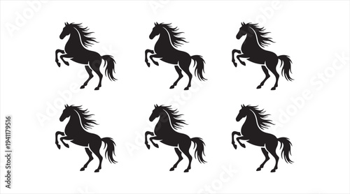 Rearing horse silhouettes collection representing strength, freedom and equestrian concept