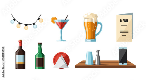 Flat bar essentials: drinks, decor, and menu in contemporary style